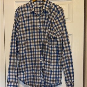Express Blue and White Casual Button Down Shirt